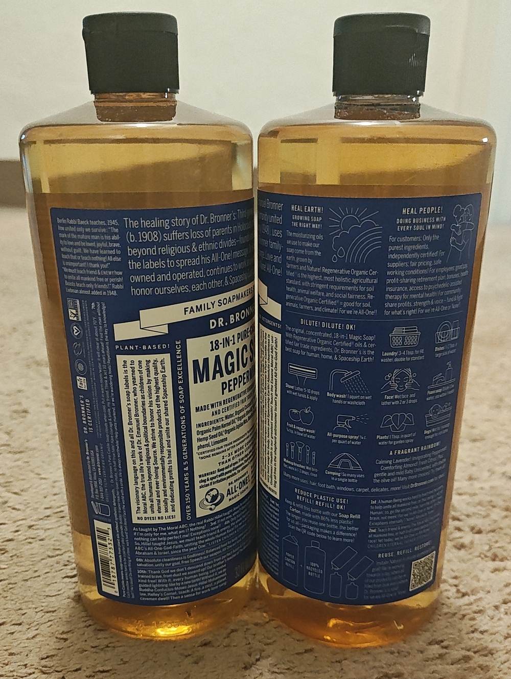2 Sealed Dr Bronner's Peppermint Castile Soap - Picture 2 of 3